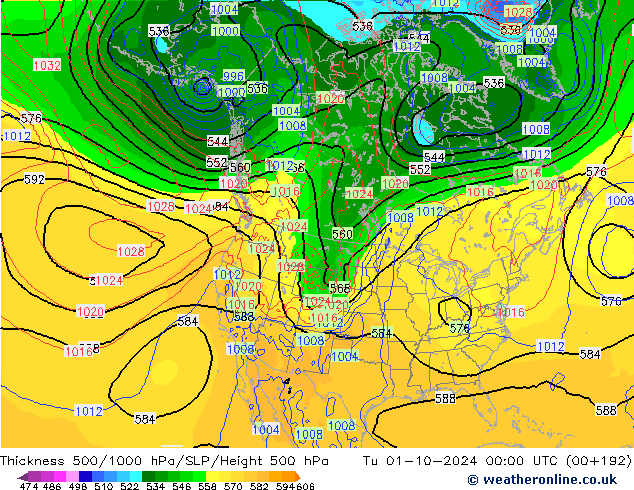 Schichtdicke 500-1000 hPa GFS Di 01.10.2024 00 UTC