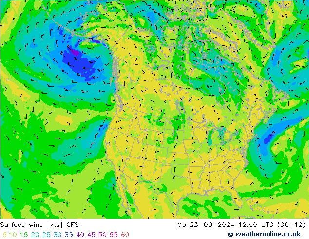 Surface wind GFS Mo 23.09.2024 12 UTC