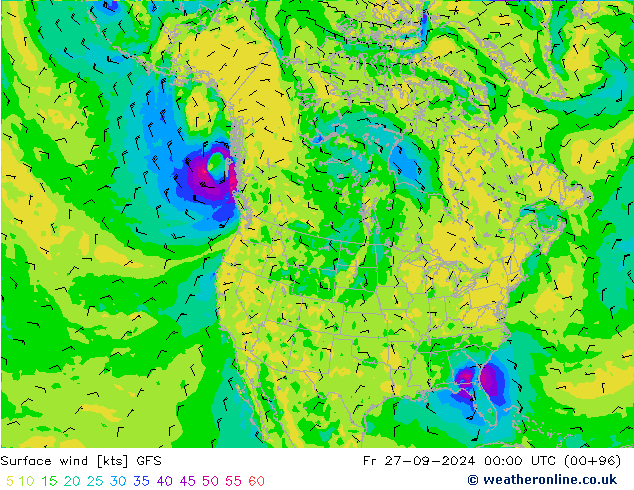 Surface wind GFS Fr 27.09.2024 00 UTC