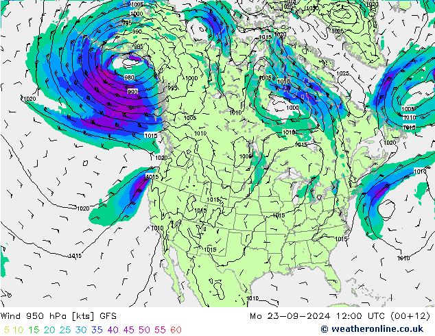 Wind 950 hPa GFS Mo 23.09.2024 12 UTC