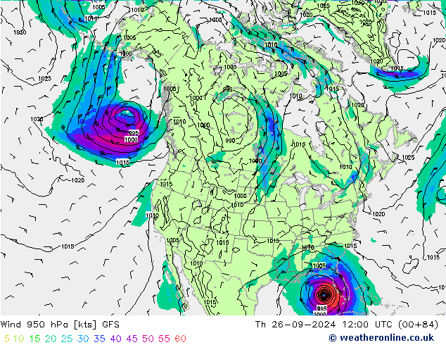 Wind 950 hPa GFS september 2024