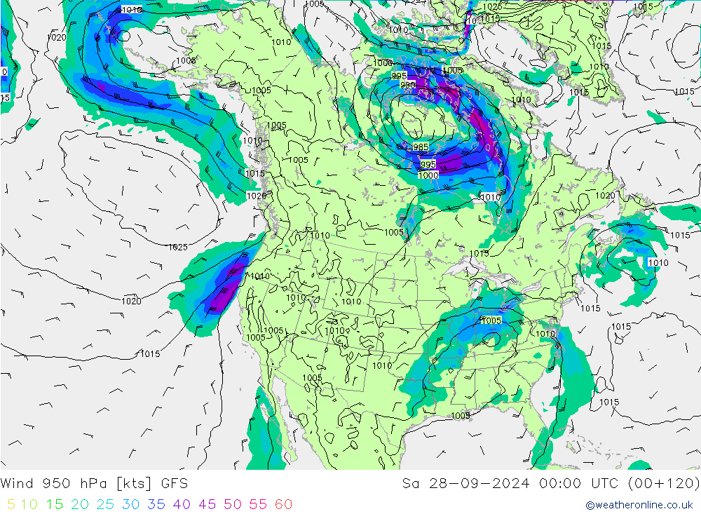 Wind 950 hPa GFS So 28.09.2024 00 UTC