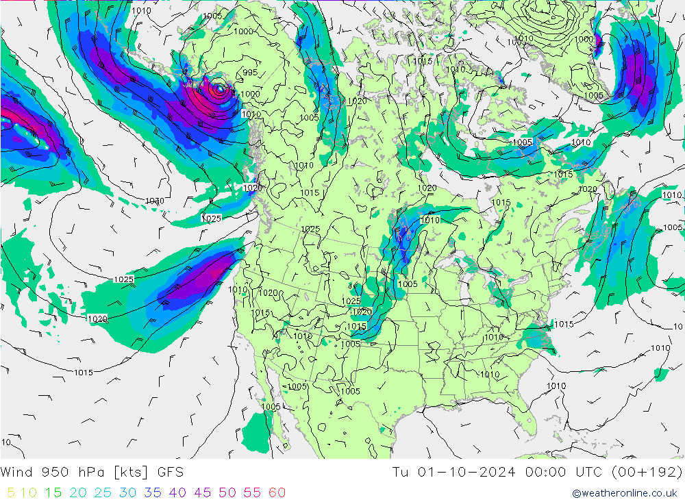 Wind 950 hPa GFS Di 01.10.2024 00 UTC