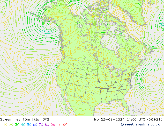 Linea di flusso 10m GFS lun 23.09.2024 21 UTC