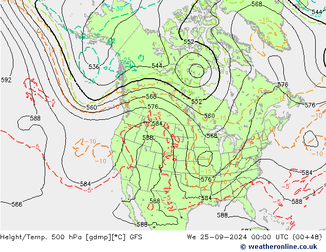 Z500/Rain (+SLP)/Z850 GFS Mi 25.09.2024 00 UTC