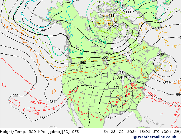 Hoogte/Temp. 500 hPa GFS za 28.09.2024 18 UTC