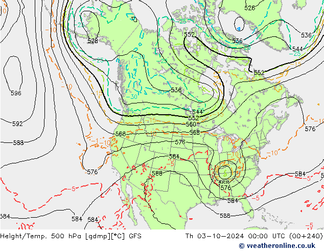 Height/Temp. 500 hPa GFS Qui 03.10.2024 00 UTC