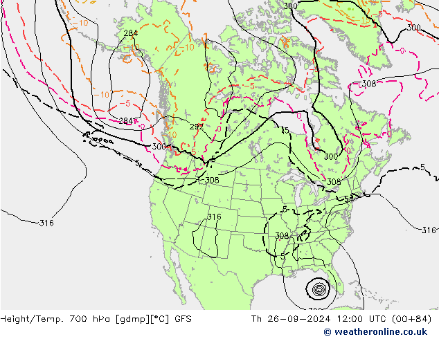 Height/Temp. 700 hPa GFS Qui 26.09.2024 12 UTC