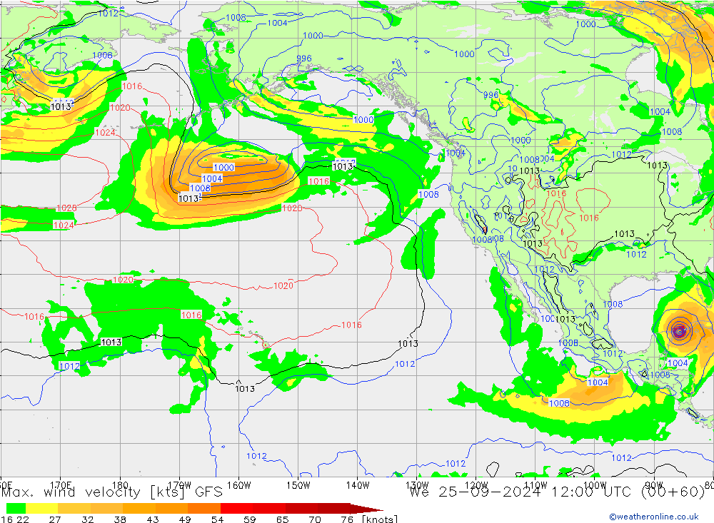 Max. wind velocity GFS mer 25.09.2024 12 UTC