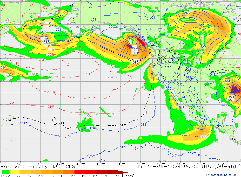 Max. wind velocity GFS ven 27.09.2024 00 UTC