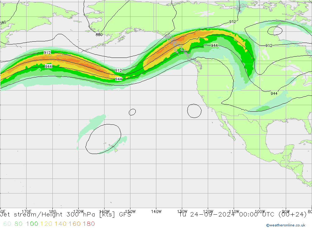 Corriente en chorro GFS mar 24.09.2024 00 UTC