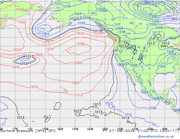 pressão do solo GFS Sex 27.09.2024 21 UTC