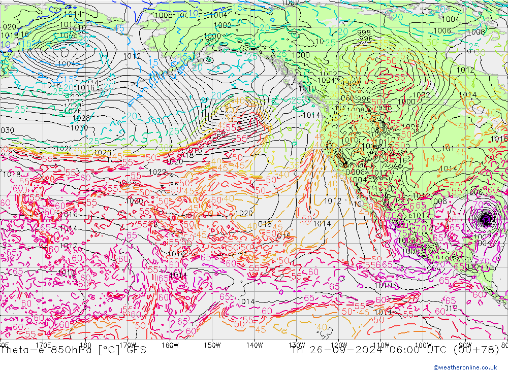 Theta-e 850hPa GFS Per 26.09.2024 06 UTC