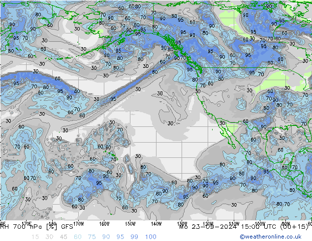 RH 700 гПа GFS пн 23.09.2024 15 UTC