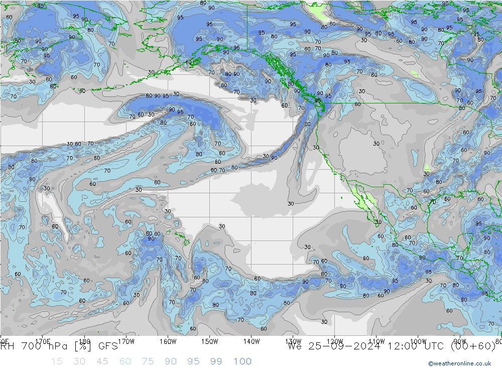 RH 700 hPa GFS We 25.09.2024 12 UTC