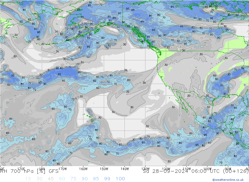 RH 700 hPa GFS Sáb 28.09.2024 06 UTC