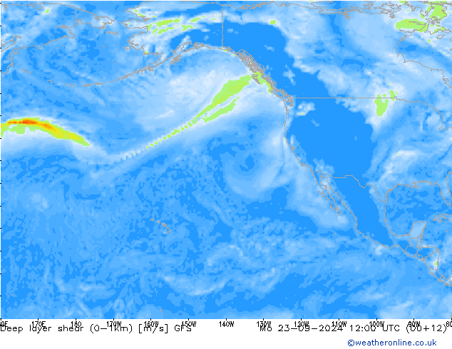 Deep layer shear (0-1km) GFS ma 23.09.2024 12 UTC