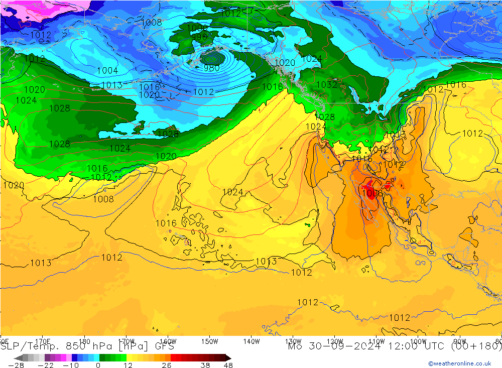 SLP/Temp. 850 hPa GFS Mo 30.09.2024 12 UTC