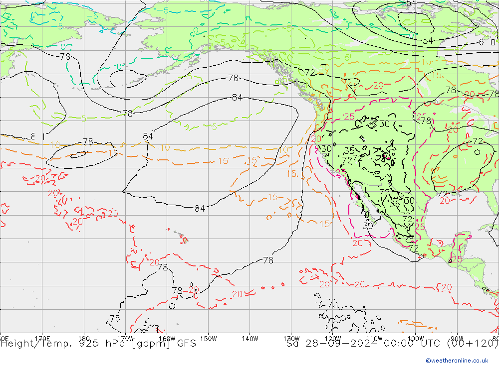 Height/Temp. 925 hPa GFS Sa 28.09.2024 00 UTC