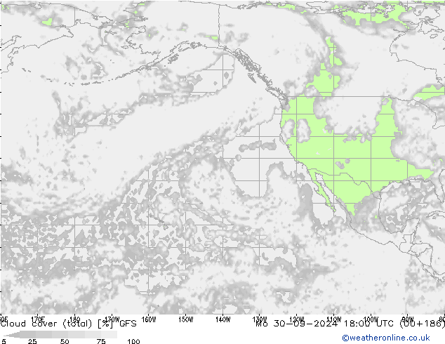 Cloud cover (total) GFS Mo 30.09.2024 18 UTC