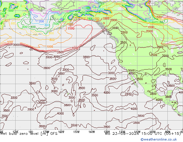 Wet bulb zero level GFS пн 23.09.2024 15 UTC