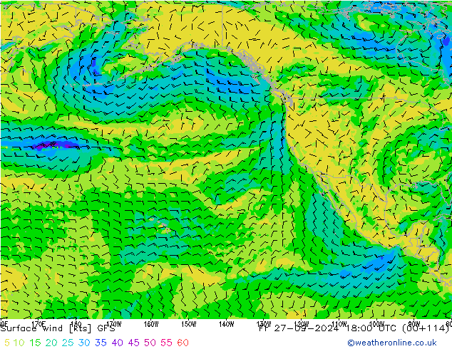 Surface wind GFS Pá 27.09.2024 18 UTC