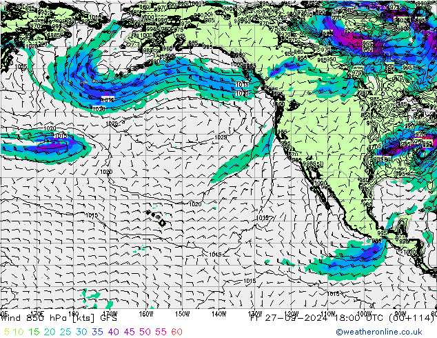 Wind 850 hPa GFS Fr 27.09.2024 18 UTC