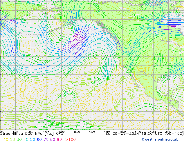 Stromlinien 500 hPa GFS So 29.09.2024 18 UTC