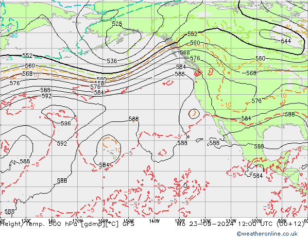 Height/Temp. 500 hPa GFS Po 23.09.2024 12 UTC