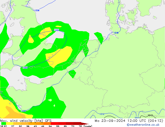 Max. wind velocity GFS lun 23.09.2024 12 UTC