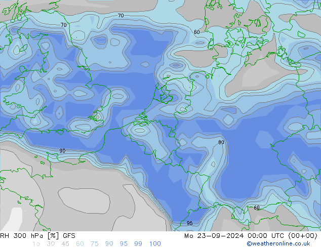 RH 300 hPa GFS Mo 23.09.2024 00 UTC