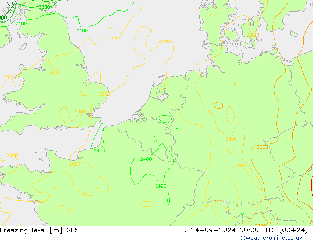 Zero termico GFS mar 24.09.2024 00 UTC