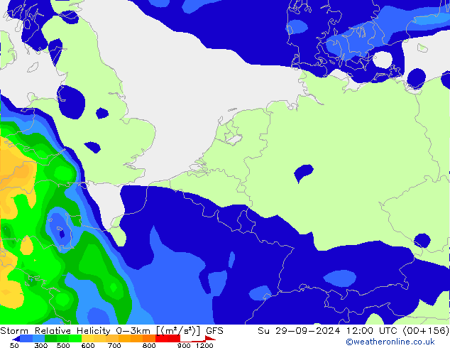 Storm Relative Helicity GFS nie. 29.09.2024 12 UTC