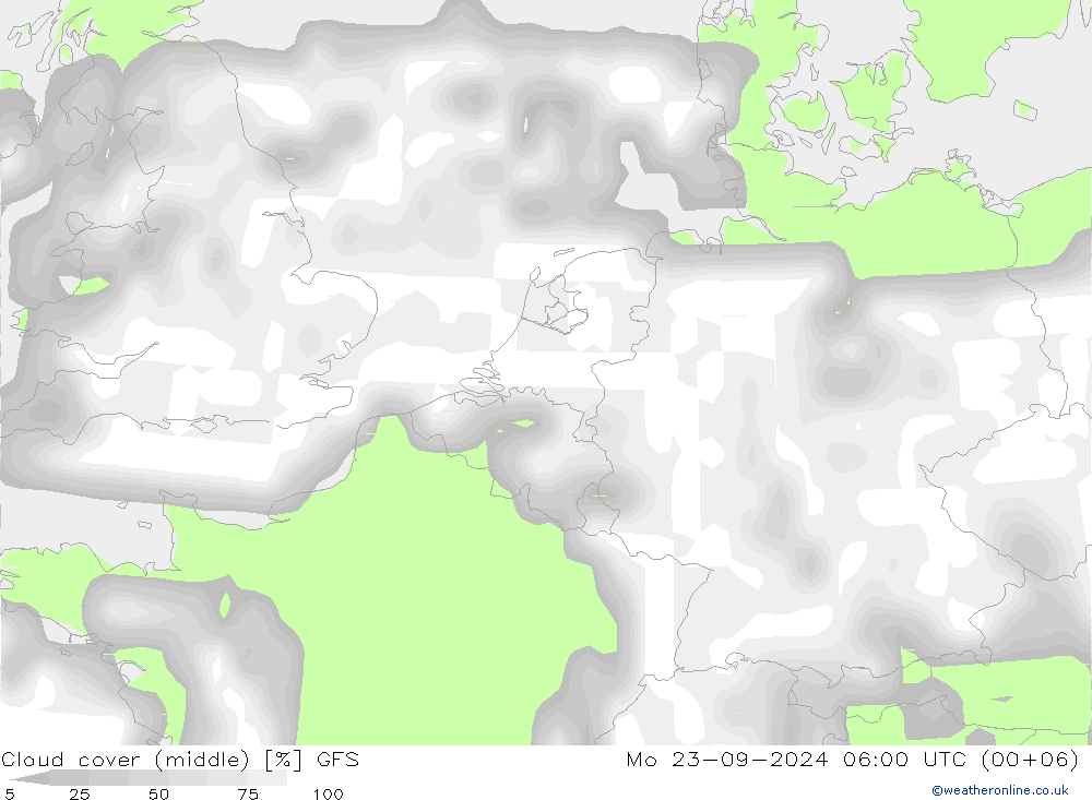 zachmurzenie (środk.) GFS pon. 23.09.2024 06 UTC