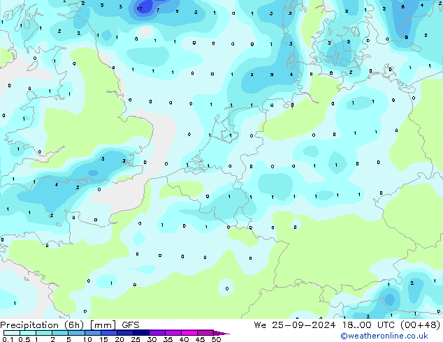 Z500/Rain (+SLP)/Z850 GFS 星期三 25.09.2024 00 UTC