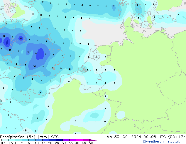 Precipitazione (6h) GFS lun 30.09.2024 06 UTC