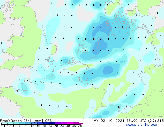 Précipitation (6h) GFS mer 02.10.2024 00 UTC