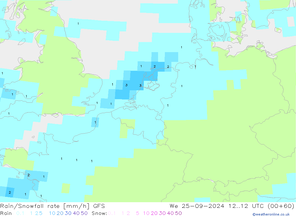 Rain/Snowfall rate GFS  25.09.2024 12 UTC