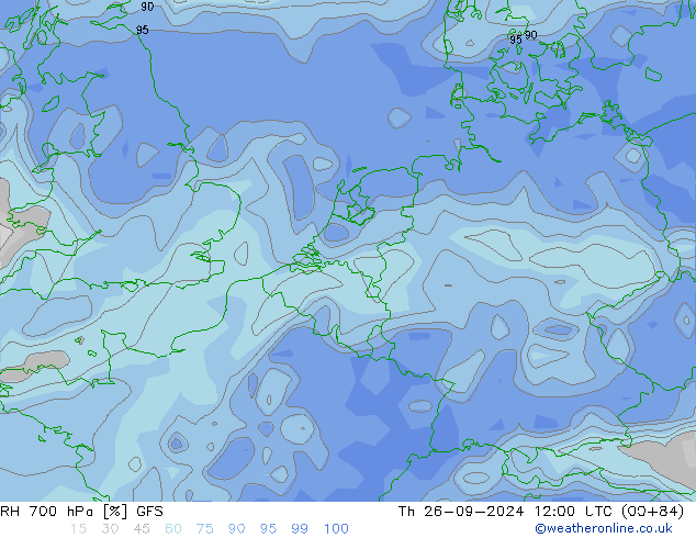 RH 700 hPa GFS gio 26.09.2024 12 UTC