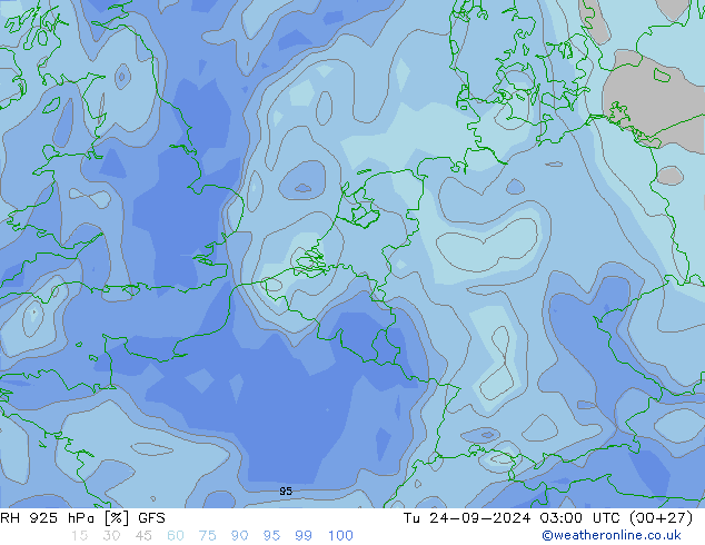 RH 925 hPa GFS wto. 24.09.2024 03 UTC