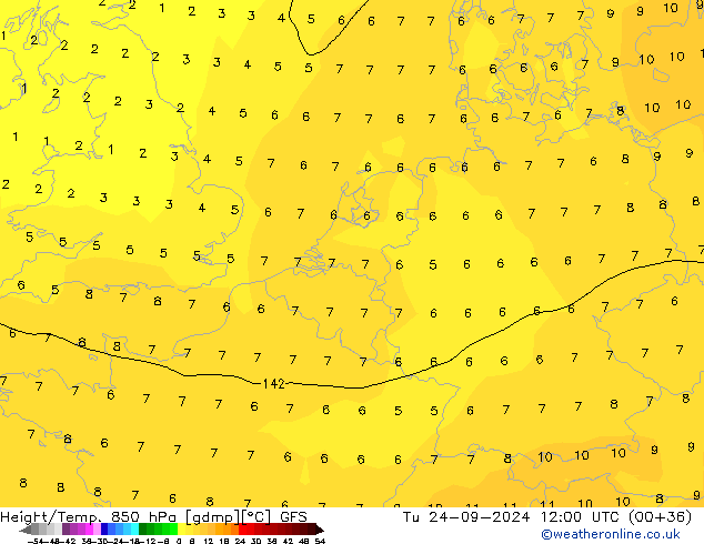 Z500/Rain (+SLP)/Z850 GFS Di 24.09.2024 12 UTC