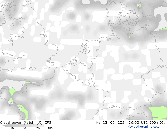 Wolken (gesamt) GFS Mo 23.09.2024 06 UTC