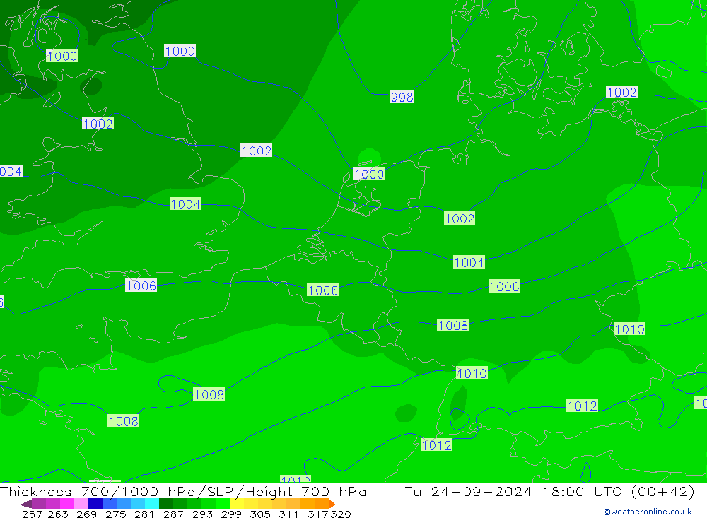 Thck 700-1000 hPa GFS Ter 24.09.2024 18 UTC