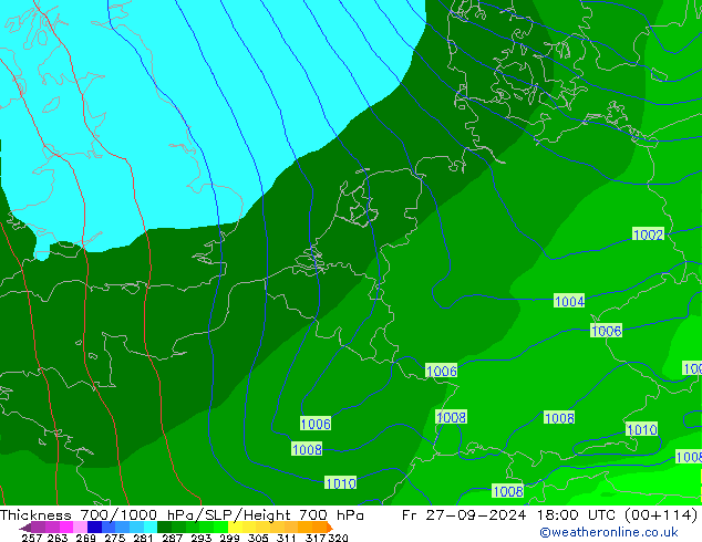 Thck 700-1000 hPa GFS Fr 27.09.2024 18 UTC