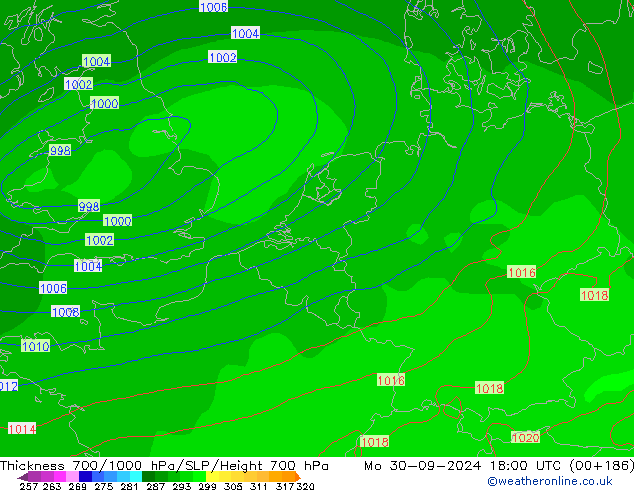 Thck 700-1000 hPa GFS lun 30.09.2024 18 UTC