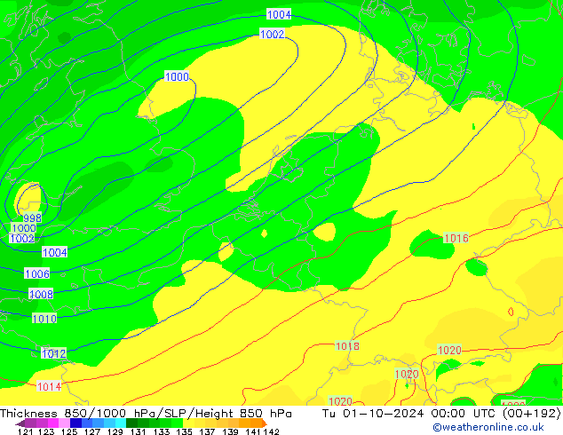 Thck 850-1000 hPa GFS mar 01.10.2024 00 UTC