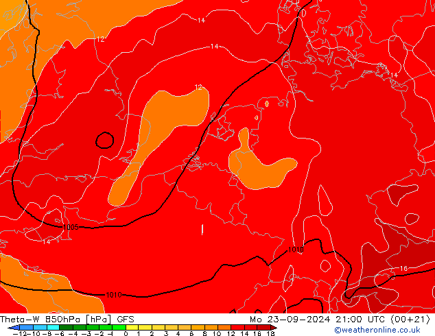 Theta-W 850hPa GFS Seg 23.09.2024 21 UTC