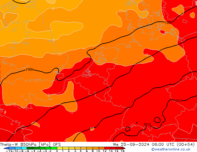 Theta-W 850hPa GFS mié 25.09.2024 06 UTC