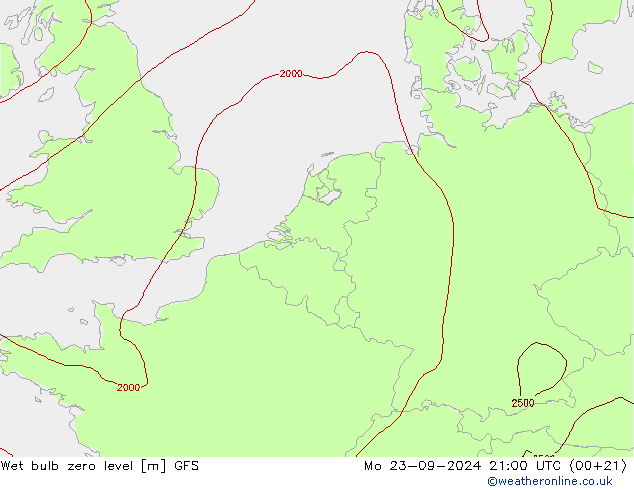 Theta-W Zero termico GFS lun 23.09.2024 21 UTC