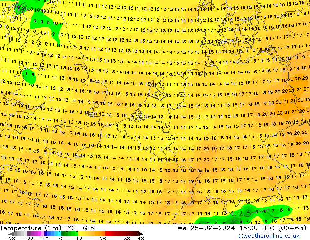 Temperature (2m) GFS St 25.09.2024 15 UTC